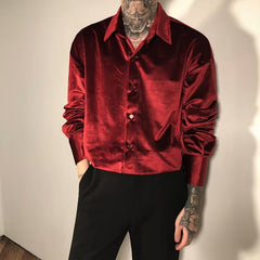 90s fashion men New Men's Korean-Style Shirt Men's Long-Sleeved Summer Korean-Style Loose Wine Red Shirt Men's Thin Inner Fashion