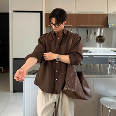 classy outfits men 2024 Autumn Men's Solid Color Cotton and Linen Shirt Casual Korean Long Sleeve Shirt Jacket