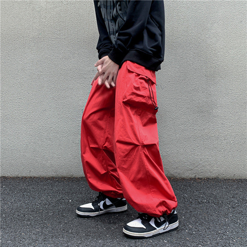 boy outfits Multi-Pocket Workwear Casual Wide-Leg Pants Men's Spring and Autumn Hip Hop Ins Loose Straight Ankle-Length Pants