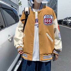 90s fashion men Baseball Jacket Men's Spring and Autumn Loose Korean Style Trendy Ins Stitching Contrast Color Letter Casual Top Coat