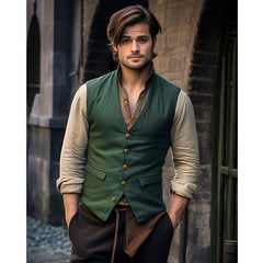 fall outfits men Autumn and Winter New Suit Vest Men's Medieval Retro Vest European Size V-neck Single-Breasted Casual Vest