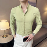 Bonsir New Fashion Stand Collar Solid Slim Fit Shirts Mens Casual Luxury Long Sleeve Party Wedding Business Dress Shirts