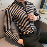 Bonsir Plus Size 4XL-M New Business Formal Shirts Men Dress Vertical Stripe Streetwear Slim Men Shirt Casual Long Sleeve Tuxedo Shirt