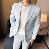 Bonsir Linen Thin Mens Suit 2 Pieces (Jacket+Pants) Italian Napoli Light Breathable Trendy Jacket Texture Back Double Slit Dress Suit