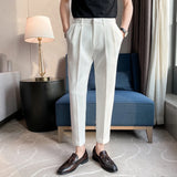 Bonsir British Style Summer New Solid Business Casual Suit Pants Men Fashion Naples High Waist Straight Pant Men Slim Social Trousers