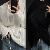 BONSIR  -  Daily Casual Vacation Wear Sexy Knit Top Hollow Out Shirt Brand New V Neck Design Casual Style Polyester Fabric