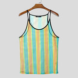BONSIR  -  Men Tank Tops Striped Colorful See Through Mesh Male Vests Summer Sexy O-neck Sleeveless Fashion Men Clothing Tops 2025