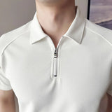 Bonsir British Style Summer Men Solid Polo Shirt Fashion Zipper Design Lapel Ice Silk Casual T-shirt Streetwear Male Elastic Tops 4XL-M