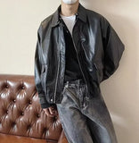 BONSIR  -  Men Fashion Lapel PU Leather Casual Biker Coat Streetwear Social Jackets Men Autumn Double Zipper Motorcycle Leather Jackets