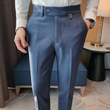 Bonsir Autumn New Solid Straight Casual Pant Men's Simple Versatile Business Social Trousers Formal Office Slim Fit Suit Pants