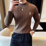 Bonsir Autumn Winter New Half High Collar Striped Sweater Men Long Sleeve Slim Fit Casual Knitted Stretch Pullovers Men's Clothing