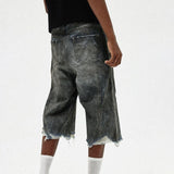 BONSIR  -  Mens Washed Distressed Raw Edge Ripped Denim Cropped Pants Streetwear Fashion Youth Campus  Casual Trousers Men'S Clothing 2025