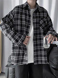 BONSIR  -  Long sleeve plaid shirt men's retro new trend in spring and autumn loose casual Joker coat shirt