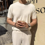 BONSIR  -  Summer Casual Mens Ice Silk Knit Tops Leisure Breathable Solid Color Slim Knitting T Shirts Men Fashion Short Sleeve Tees