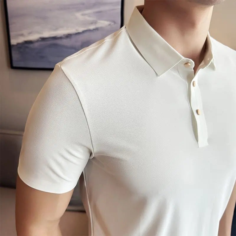 Bonsir Business Casual Men Clothing Polo Shirts Summer New Lapel Thin Solid Streetwear Fashion Office Social Short Sleeve Slim Tops