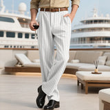 BONSIR  -  New American Style Business Striped Men Suit Pants Light Luxury Leisure Linen Straight Pants Urban Fashion High Quality Trousers