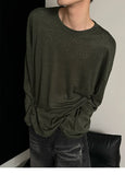 BONSIR  -  Autumn Laid-back Style Draping Men's T-shirt Luxury Korean Popular O Neck Long Sleeve Tees Leisure Loose Lightweight Basic Shirt