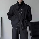 Bonsir Mens Jacket Short Asymmetric Placket Bomber Jacket Dark Streetwear Biker All-Match Trend Long Sleeve Top Men'S Clothing 2024