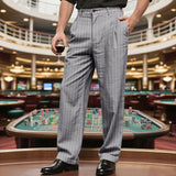 BONSIR  -  New American Style Business Striped Men Suit Pants Light Luxury Leisure Linen Straight Pants Urban Fashion High Quality Trousers