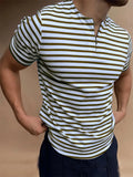 BONSIR  -  Casual Mens Striped T-shirts Summer Slim Fit Short Sleeve Pullover Tops New Fashion Zipper O-Neck Tee Shirts Men Streetwear