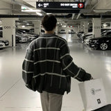 BONSIR  -  Trendy Cardigan Men's Korean Version British Checkered Striped Sweater Men's V-neck Sweater Jacket