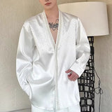 BONSIR  -  Mens Shirt Satin Hot Diamond Valentine'S Day Shirt Spring Streetwear Fashion Elegant Long-Sleeved Tops Men'S Clothing 2025 New
