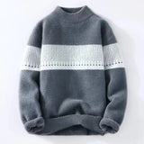 Bonsir Men High-End Casual Long Sleeve Knitting Sweater Male Round Collar Slim Fit Stripe Set Head Knit Contrast Sweaters Plus Size D42