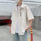 BONSIR  -  Print Mens Shirts Letter Short Sleeve Summer Chic Men Clothing Tops Single Breasted Loose Basics Casual Shirts for Men