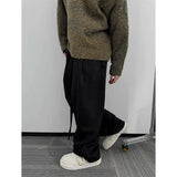 BONSIR  -  American retro streamer suede scimitar pants cleanfit pants men's bf lazy style loose wide-leg straight pants