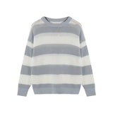 BONSIR  -  Hollowed-out Fashionable Striped Sweater for Men, Spring and Autumn Couple Knitted Shirt, Round-neck Trendy Loose and Lazy Style