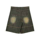 Bonsir Match Pocket Washed Baggy Jeans Shorts for Men and Women Wide Leg Streetwear Casual Over Knee Length Denim Pants