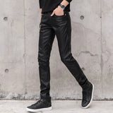 Bonsir New Riding Leather Pant Fashion Zipper Desgin Slim Fit Faux Leather Pants High Quality Men Casual Skinny Pants Streetwear