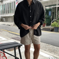 Bonsir Unisex Oversized Linen Shirt Coat Men's Long Sleeve Casual Loose Fit Fashion Japanese Korean Style Sun Protection Clothing