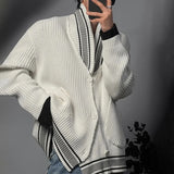 Bonsir Mens Sweater Contrast Color V-Neck Sweater Autumn Streetwear Personality Versatile Campus Long-Sleeve Jacket Men'S Clothing