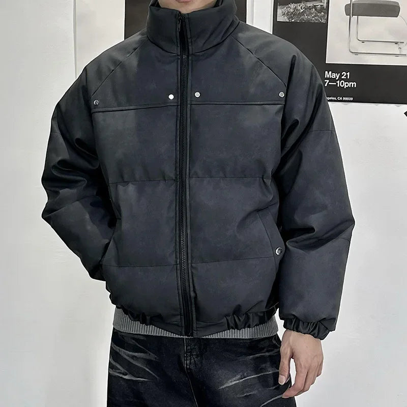 Bonsir 90s Streetwear High street cotton jacket men winter thick and loose versatile stand up collar cotton jacket jacket