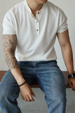 BONSIR  -  New Fashion American Style Men T-shirt Light Luxury Knitted Henry Collar Tees Casual Solid Color Short Sleeve Breathable Tops