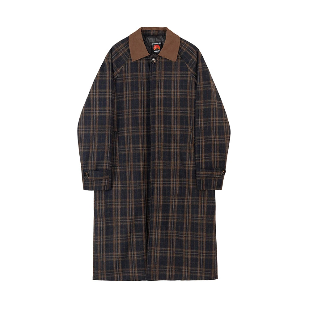 Bonsir Harajuku Men's Clothing Casual Loose Long Winter Woolen Jackets Cashmere Turn Down Collar Plaid Wool Blends Coats Men Y34