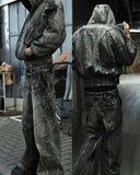Bonsir Y2K Harajuku Gray Spliced Washed Jeans Men's Gothic Style Street Trend Clothing Retro Loose Wide Leg Pants Autumn Baggy Jeans