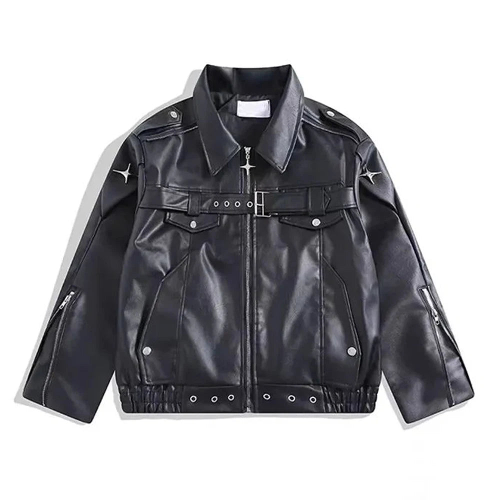 Bonsir Korean Style Y2k Black Leather Jacket Mens Autumn Winter Fashion High-End Motorcycle Clothing Versatile Loose Workwear Jacket