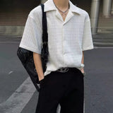 BONSIR  -  Mens Shirt Texture Plain Shirt Drape Breathable Simple Daily Leisure Youth Campus All-Match Short-Sleeve Top Men'S Clothing 2025