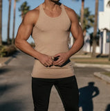 BONSIR  -  Summer Knitted Men's H-shaped Slim Fit Vertical Stripe Tank Top Fitness Training Breathable Sleeveless Fashion New Style