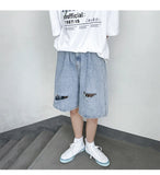 BONSIR  -  Summer Shorts Men's Ripped Streetwear Fashion Loose Jeans Hole Straight Wide Casual Soft Denim Shorts Male