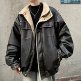 BONSIR  -  Fur integrated cotton jacket men's bomber jacket winter American retro lamb velvet thickened velvet motorcycle cotton jacket