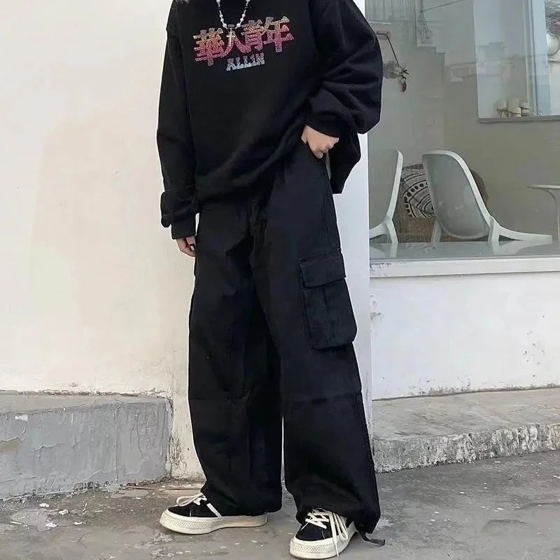 Bonsir Baggy Black Cargo Pants for Men Khaki Cargo Trousers Male Harajuku Loose Casual Autumn Japanese Streetwear Hip Hop Retro