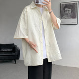 Bonsir White/Black Men Shirt Texture Lapel Short Sleeve Korean Casual Shirts 2024 High Quality Streetwear Summer Leisure Men Clothing