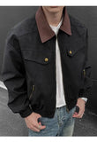 BONSIR  -  American Style Men Jacket Contrast Color Turn-down Collar Patchwork Washing New Autumn Silhouette Loose Male Coat 24K5356