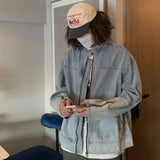 BONSIR  -  American spring and autumn Japanese retro stand collar gradient denim men and women couple zipper loose casual jacket jacket