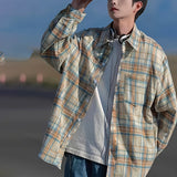 BONSIR  -  American Men's Spring and Autumn Plaid Shirts, Handsome and High-End Long-Sleeved Shirts, Trendy and Versatile Loose Tops