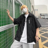 BONSIR  -  Print Mens Shirts Letter Short Sleeve Summer Chic Men Clothing Tops Single Breasted Loose Basics Casual Shirts for Men