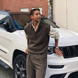 BONSIR  -  New Korean Fashion Polo Neck Men Sweater Vest Light Luxury Retro Business Knitted Sleeveless Waistcoats Leisure Premium Knitwear